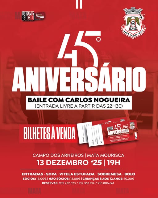 45.&ordm; Anivers&aacute;rio UDRC Mata Mourisquense &ndash; Jantar de Celebra&ccedil;&atilde;o